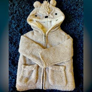 Zara hand-knit bear Sherpa lined zip-up Sweater
